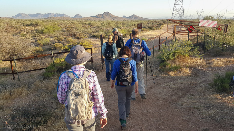 7 citizen scientist follow leader Dave Weber over to Powerline road at Stagecoach Road
